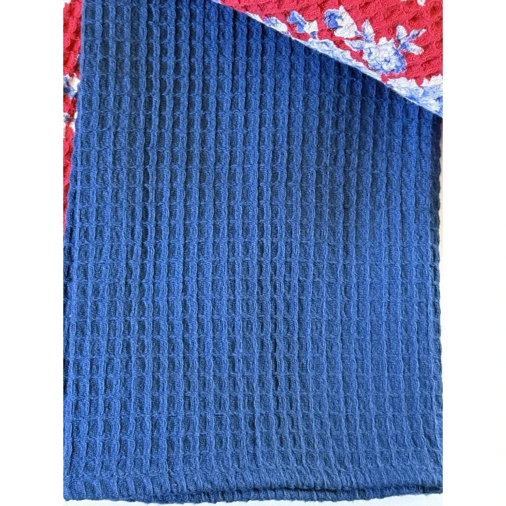 April Cornell Kitchen (3) Dish Towels Willa Rose Waffle Weave Red White Blue
